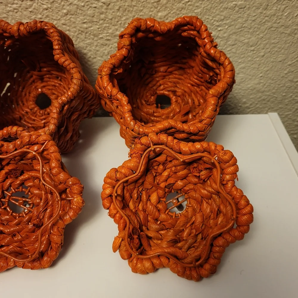 Set of Three Lidded Wicker Pumpkins